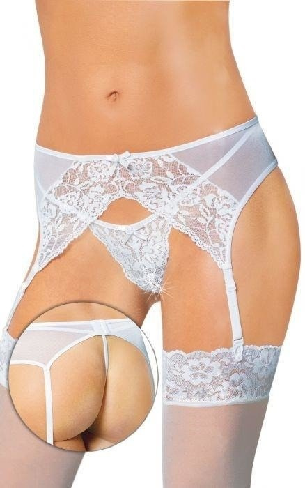 Biały komplet - pas do pończoch i stringi otwarte SoftLine 3317 M/L