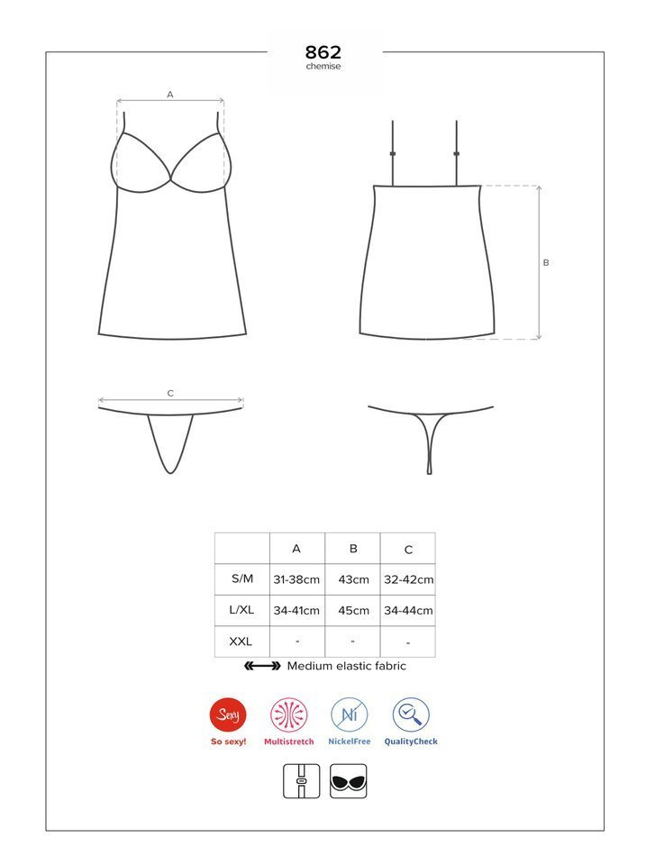 Zmysłowa Koszulka i Stringi - Obsessive 862-CHE-1 S/M