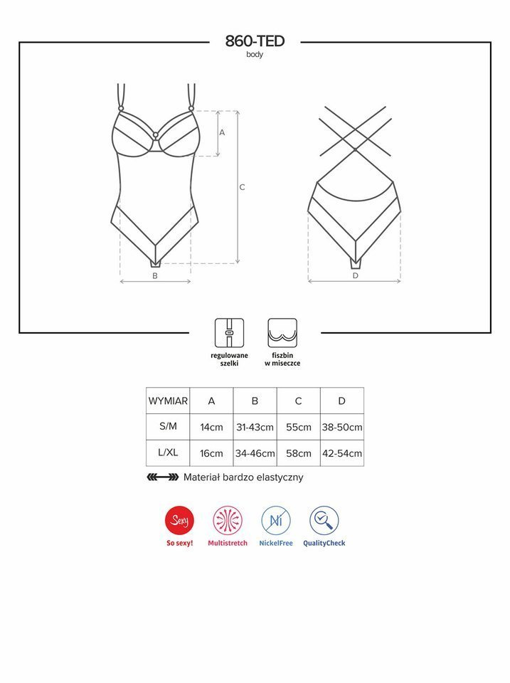Zmysłowe Koronkowe Body - Obsessive 860-TED-1 S/M