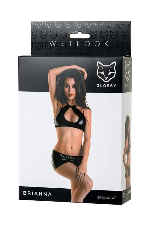 Czarna Błyszcząca Bielizna Wet Look - Glossy Brianna Set L
