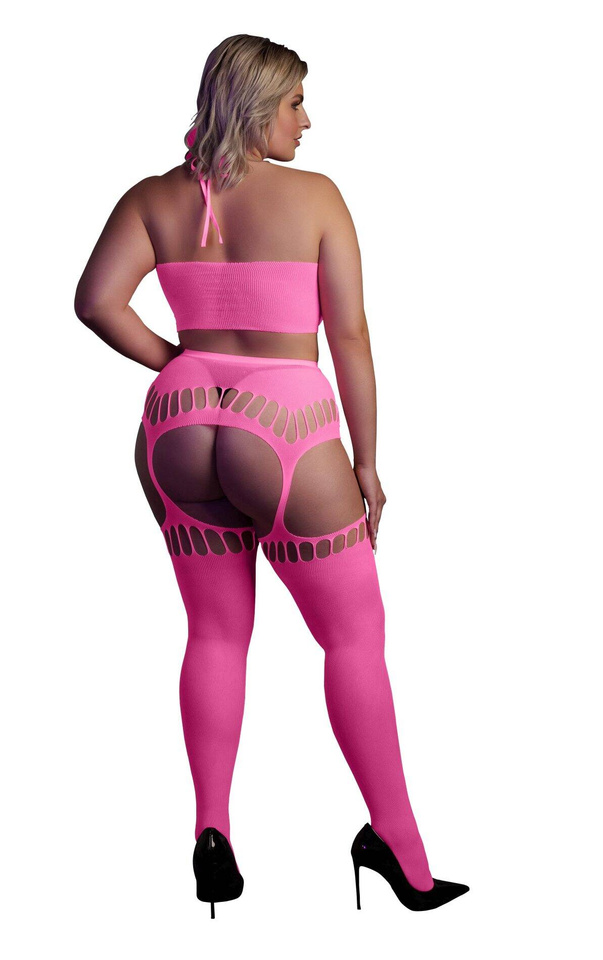 Sexy Komplet Rajstopy i Top Ouch! 838 Pink NEON XL/4XL