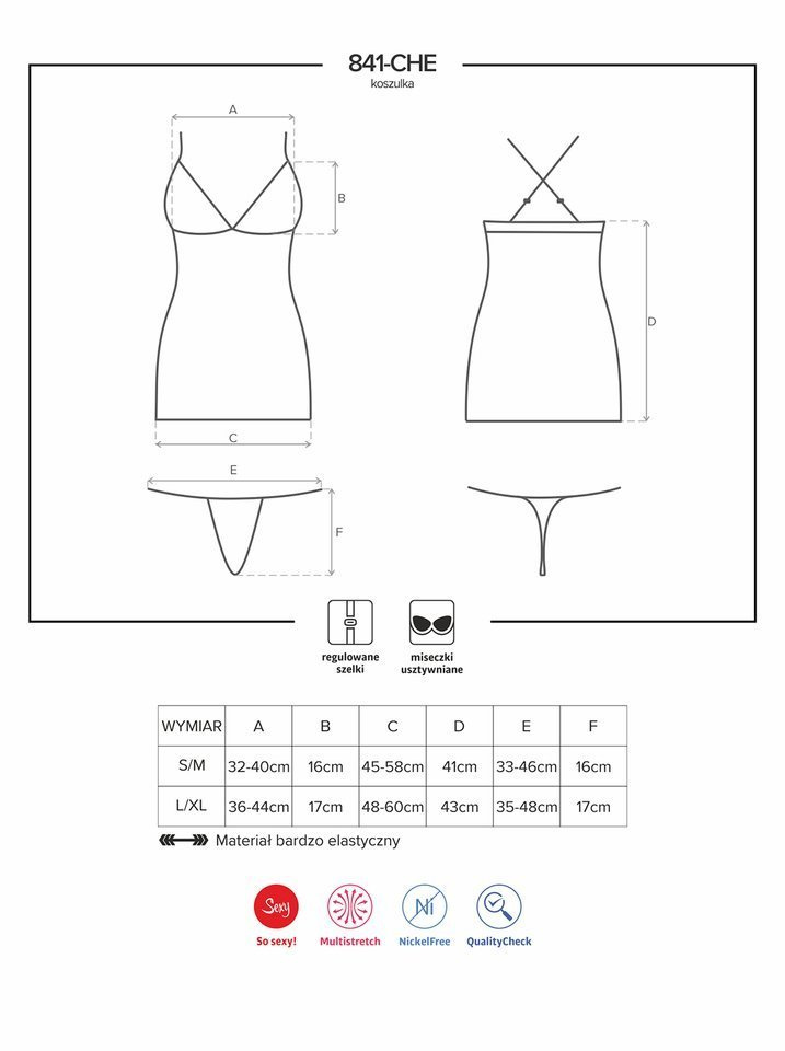 Zmysłowa Koszulka i Stringi - Obsessive 841-CHE-1 L/XL