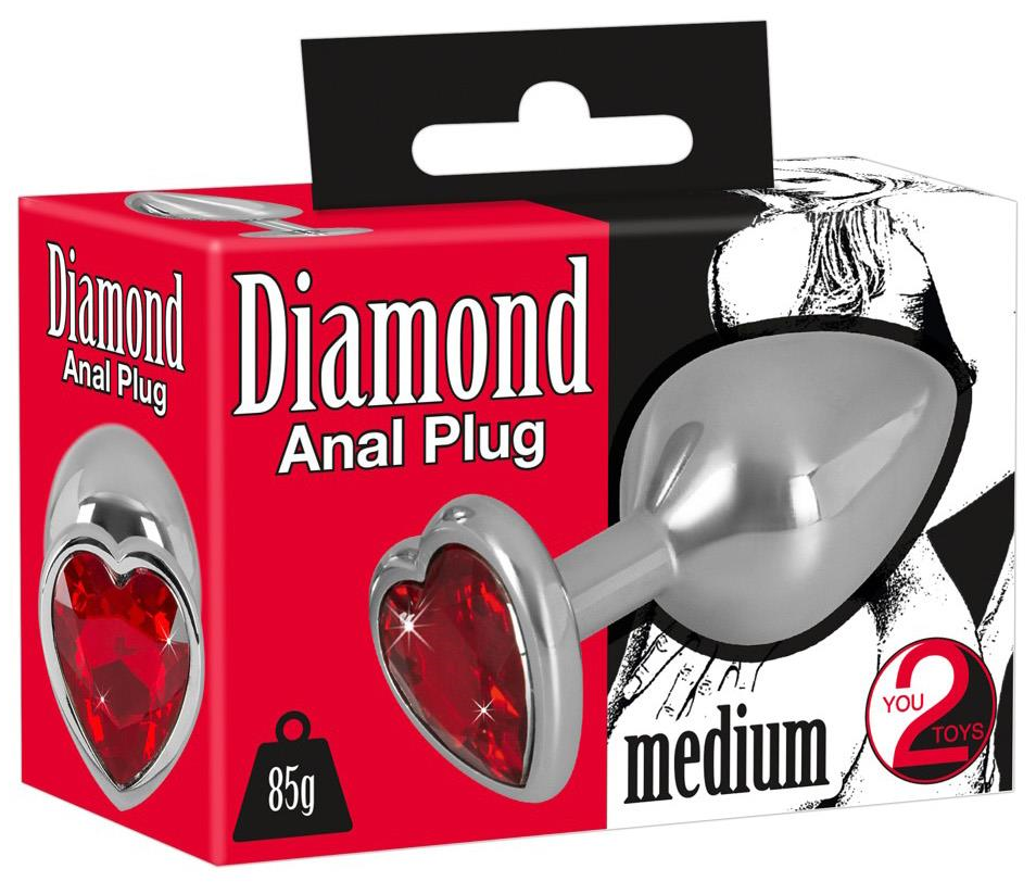 Korek Analny Z Czerwonym Kryształem Diamond Anal Plug Heart Red Medium
