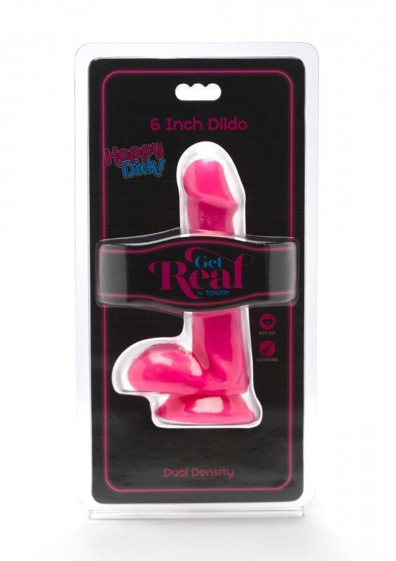 Penis Z Jądrami Różowy Pvc - Happy Dicks 6" 16Cm