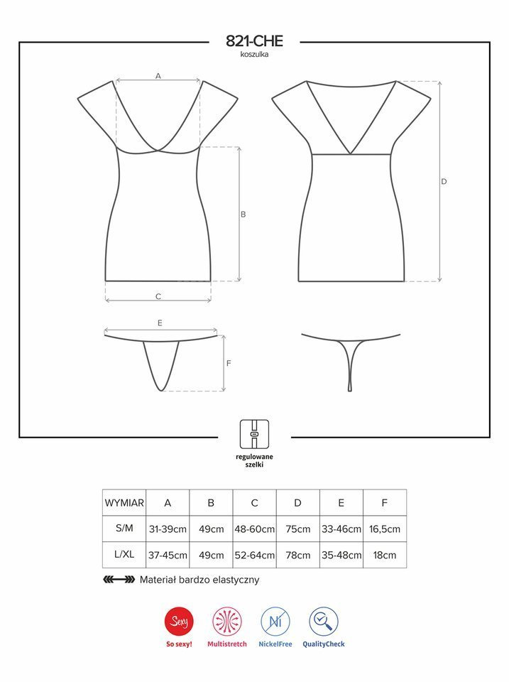 Seksowna Koszulka i Stringi - Obsessive 821-CHE-1 S/M