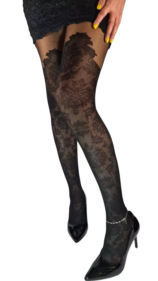 Zniewalające Rajstopy W Kwiaty - Durdonata LivCo Corsetti S