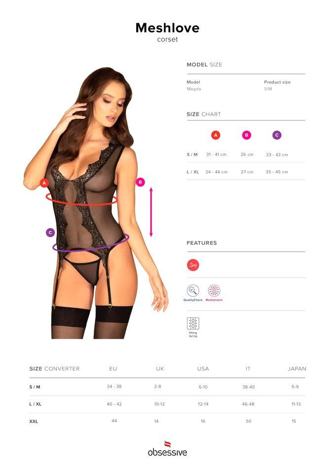 Prześwitujący Gorset i Stringi - Obsessive Meshlove  L/XL