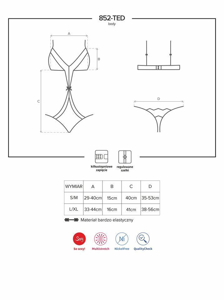 Intrygujące Koronkowe Body - Obsessive 852-TED-1 L/XL