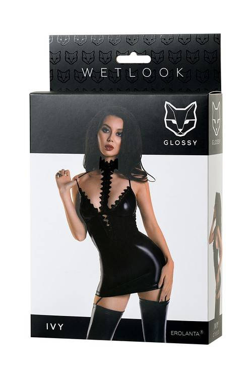 Gorąca Połyskująca Krótka Sukienka Wet Look - Ivy Glossy Wetlook M