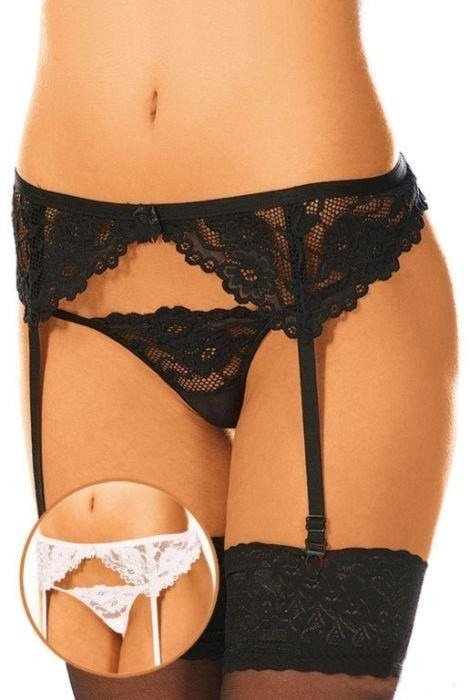 Czarny Pas do Pończoch i Stringi SoftLine 3309 S/M