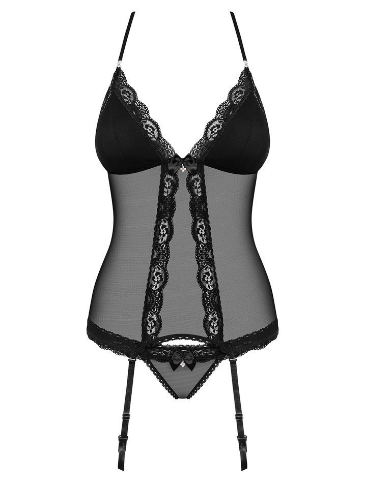 Erotyczny Gorset i Stringi - Obsessive 841-COR-1 L/XL
