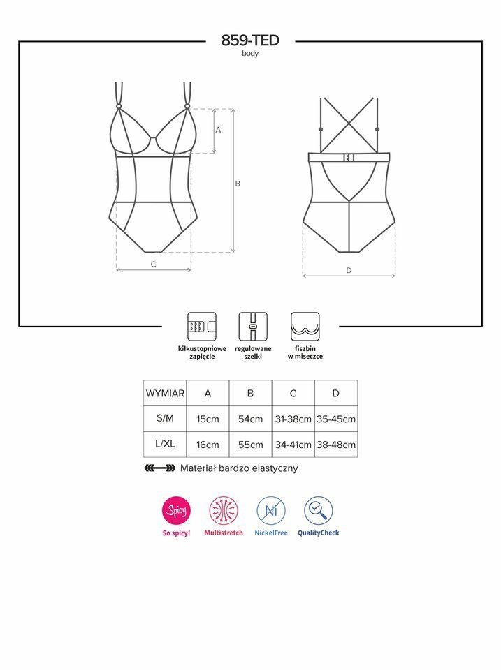 Intrygujące Koronkowe Body - Obsessive 859-TED-1 L/XL
