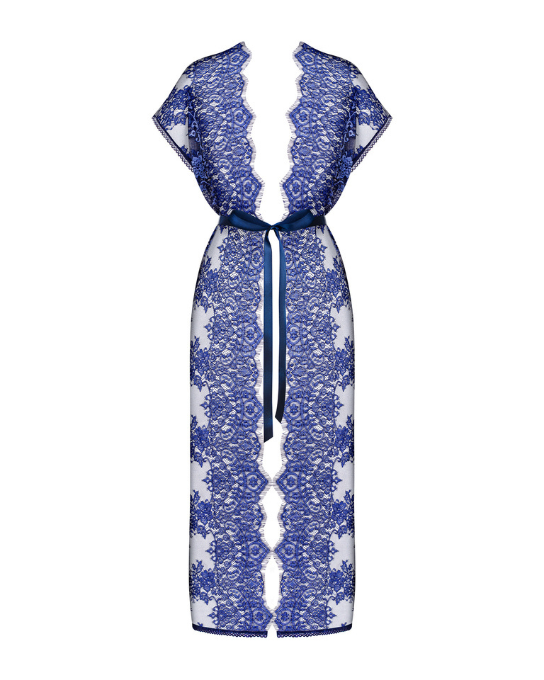 Prześwitujący Niebieski Szlafrok - Obsessive Flowlace L/XL