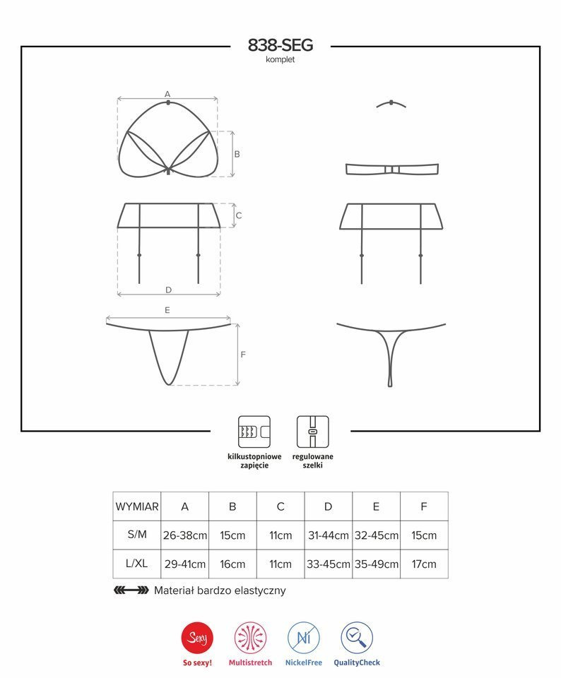 Czarny Komplet z Pasem do Pończoch - Obsessive 838-SEG-1 S/M