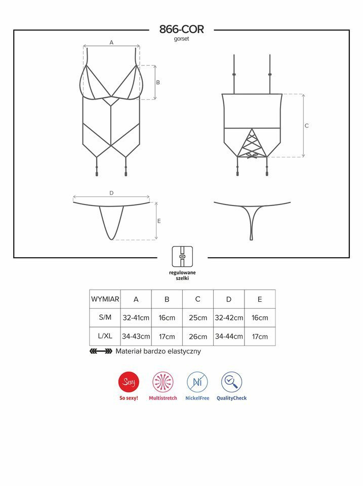 Kobiecy Gorset i Stringi - Obsessive 866-COR-1 L/XL