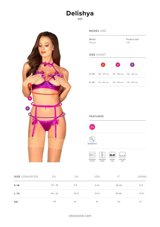 Fioletowy Zestaw 3-częściowy - Obsessive Delishya L/XL