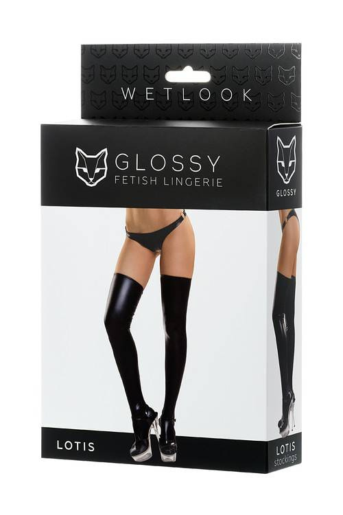 Erotyczne Czarne Pończochy Wet Look - Lotis Glossy M
