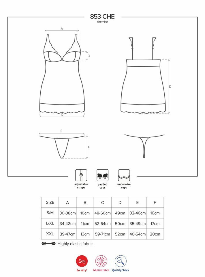 Seksowna Koszulka  i Stringi - Obsessive 853-CHE-3 L/XL