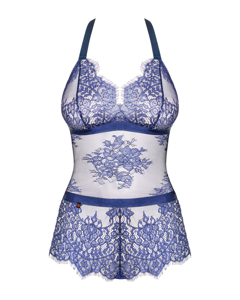 Niebieskie Koronkowe Body - Obsessive Teddy Flowlace S/M