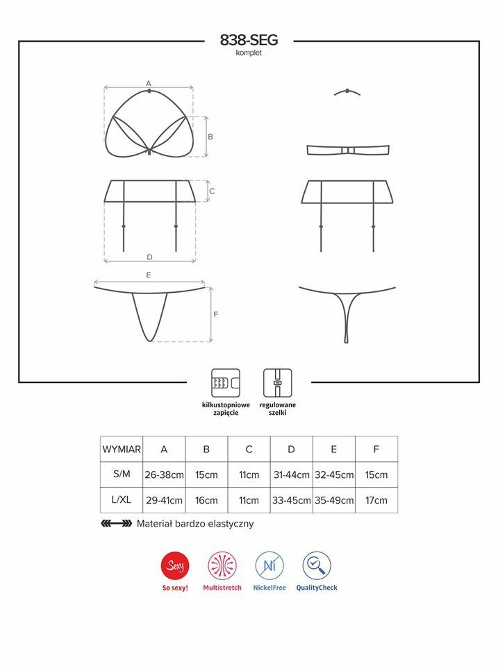 Komplet 3-częściowy - Obsessive 838-SEG-3 L/XL