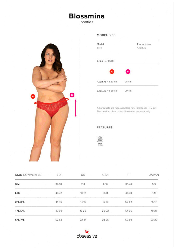 Seksowne, Czerwone Figi - Obsessive Blossmina 4XL/5XL