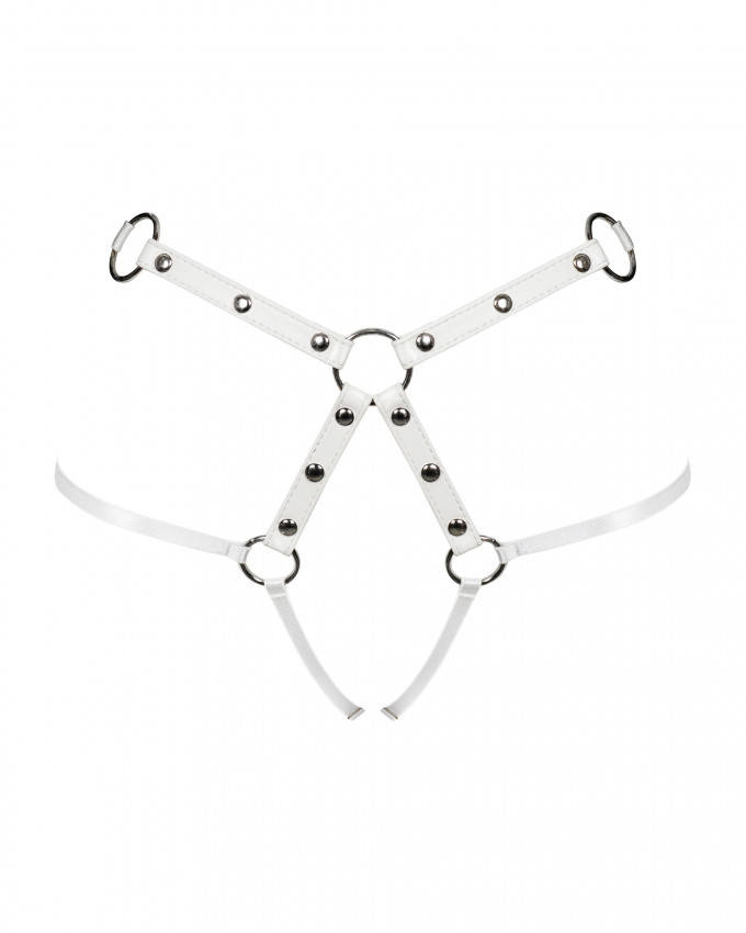 Biała, Skórzana Uprząż - Obsessive A758 S/M/L