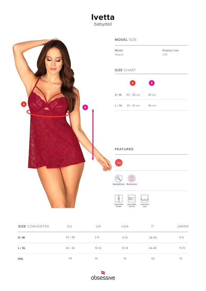 Czerwona, Koronkowa Babydoll i Stringi - Obsessive Ivetta S/M