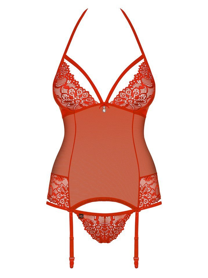 Czerwony Gorset i Stringi - Obsessive 838-COR-3 L/XL