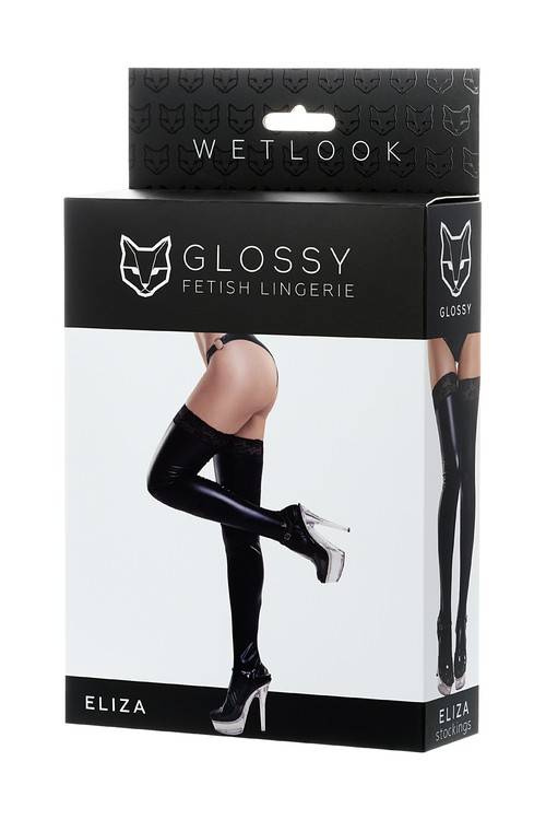 Zmysłowe Pończochy Z Ekoskóry Wet Look - Glossy Eliza Stockings S