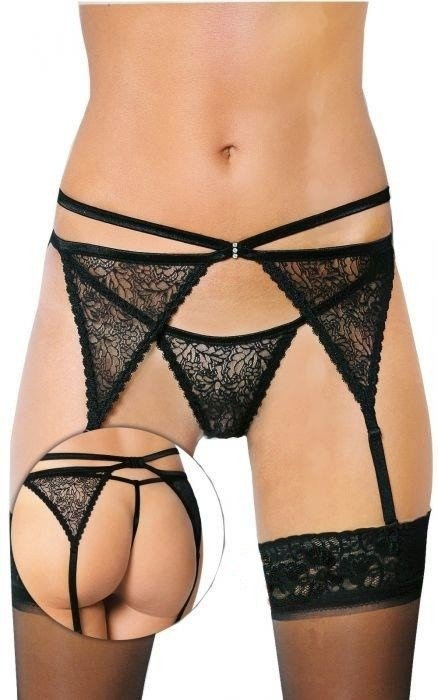 Czarny pas do pończoch i stringi SoftLine 3318 M/L