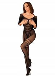 Bodystocking G329 Obsessive – Czarny Gorset z Pończochami, Otwarty Krok