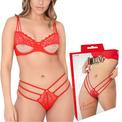 Czerwone koronkowe stringi Aurora z perełkami – Daring