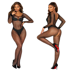 Bodystocking 2061 SoftLine Black Sexy Siateczkowa Bielizna z Głębokim Dekoltem