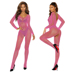 Bodystocking 2061 SoftLine Pink Zmysłowa Siateczkowa Bielizna z Głębokim Dekoltem