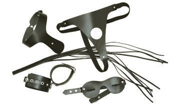 Komplet Sadomaso S.M. Startpakiet (stringi, maska, obroża, bat, kajdanki) Leder 9001