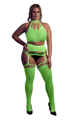 Neonowy Komplet Rajstopy Top Ouch! 838 Green UV Dwuczęściowy!