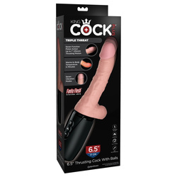 Wibrator posuwisty 17 cm z jądrami i funkcją grzania King Cock Plus