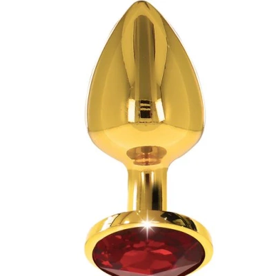 Korek Analny Średni Z Czerwonym Kryształem Medium TABOOM 17168 Metalowy Złote Aluminium