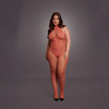 Bodystocking czerwony Le Desir 26 siateczka i koronka z półgolfem otwarty krok
