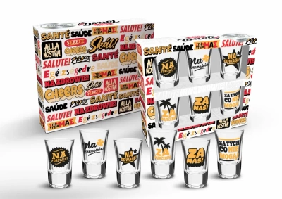 Kieliszki „Toasty” – Zestaw Imprezowy z Hasłami do Wznoszenia Toastów