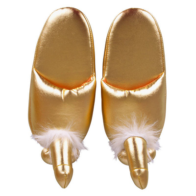 "Złote, a skromne..." Damskie Złote Kapcie z Peniskami - Penis Slippers Gold