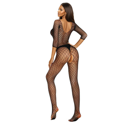 Siateczkowy kombinezon Bodystocking 2048 SoftLine w kratkę, otwarty krok