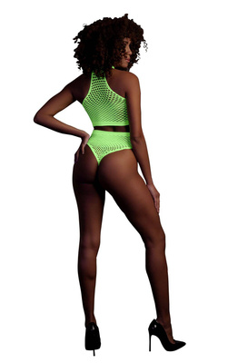 Kabaretkowy Komplet Ouch! 833 Green NEON UV Top i Figi 2cz.