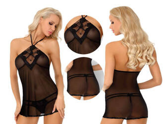 Czarna Koszulka Gratiana LivCo Corsetti – Tiul, Koronkowe Kwiaty, Stringi!