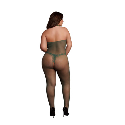 Body Zielone Le Desir PLUS SIZE z półgolfem koronkowe wstawki Bodystocking 26