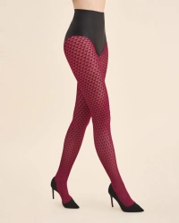 Rajstopy w serca 60 DEN romantyczny wzór i aksamitna miękkość Cherie bordo