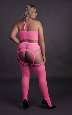 Neonowy Komplet Rajstopy Top Ouch! 838 Pink UV Dwuczęściowy!