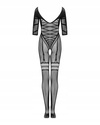 Bodystocking G329 Obsessive – Czarny Gorset z Pończochami, Otwarty Krok
