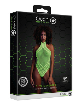 Neonowe Body Ouch! 839 Green UV Wiązane na Szyi Siateczka Sexy!