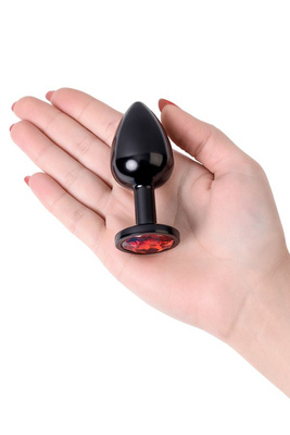 Black Anal Plug Red Cristal – czarny aluminiowy korek analny z kryształem